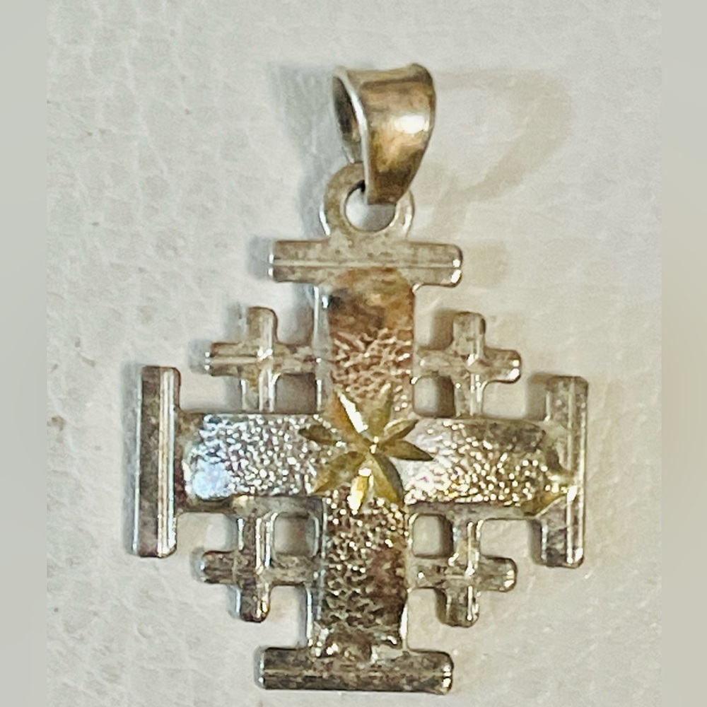 STERLING SILVER HOLY JEWISH CROSS PENDANT 925 SIGNED JERUSELEM !